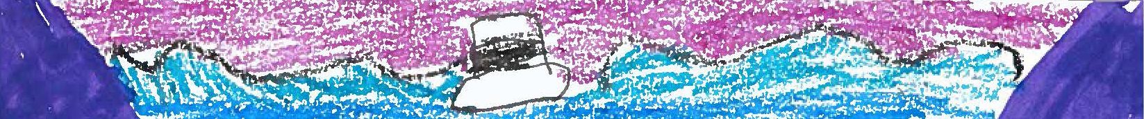 Crayon drawing in blues, pinks and purples.