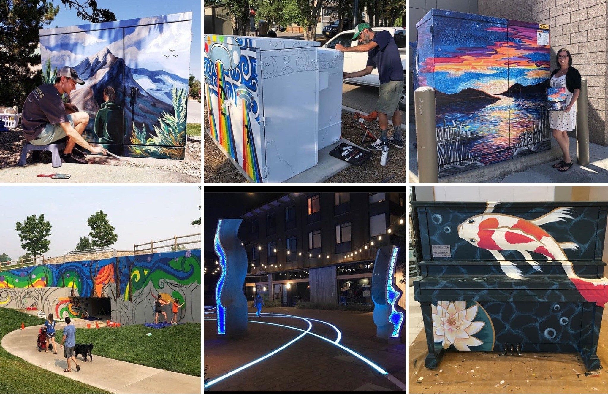 A collage of the public art projects.