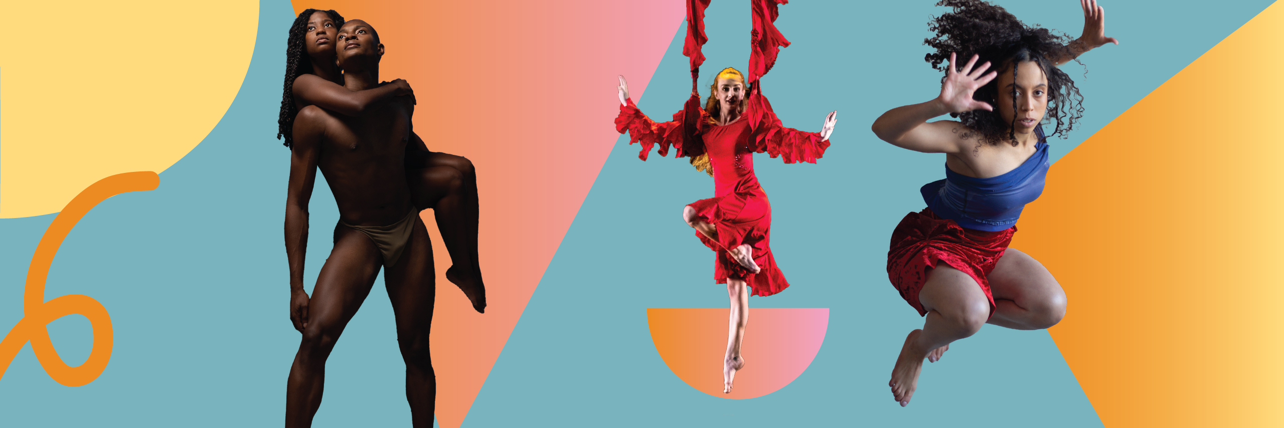 A collage of 2023/24 Dance Series Shows: Gaspard&Dancers, Momix: Alice, and Urban Bush Women.