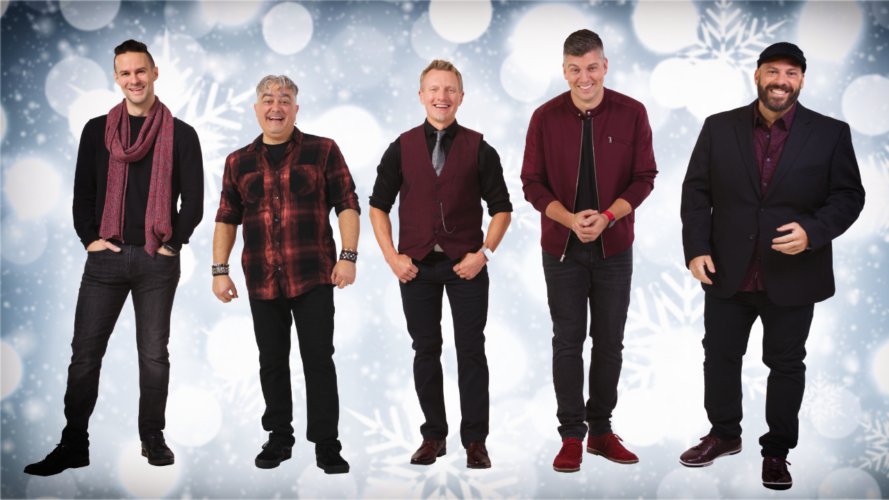 Five members of FACE smiling in festive attire