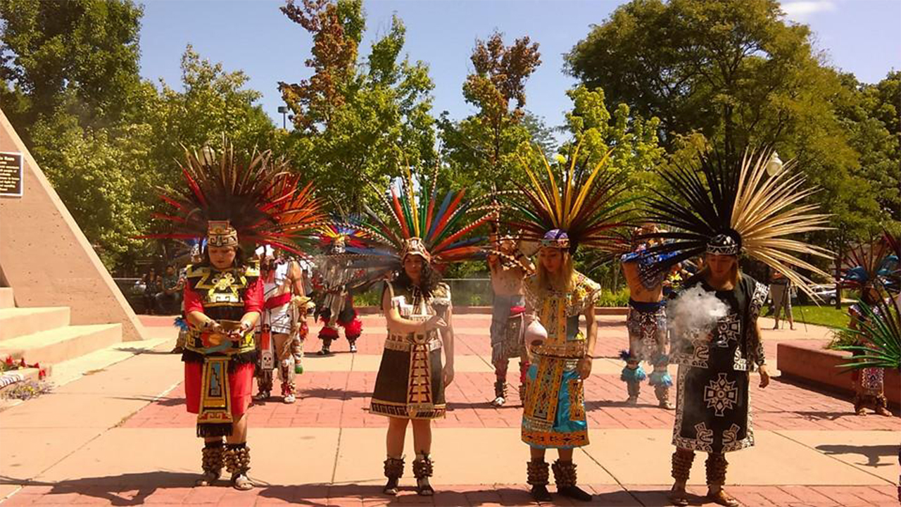 Huitzilopochtli members in traditional wear.