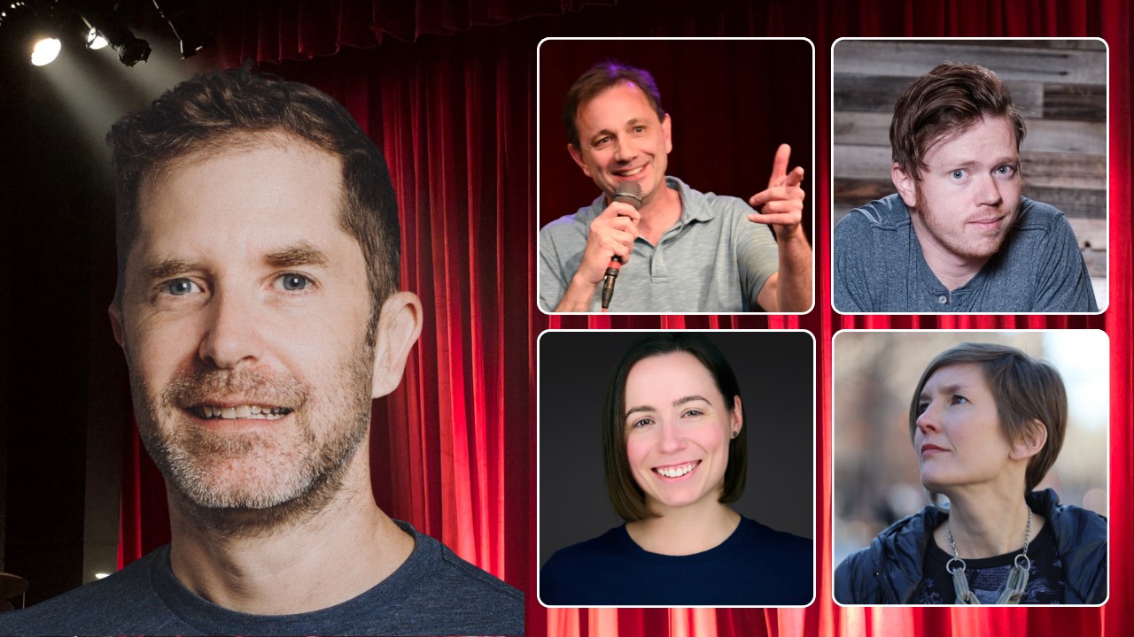 Headshots of comedians on the show.