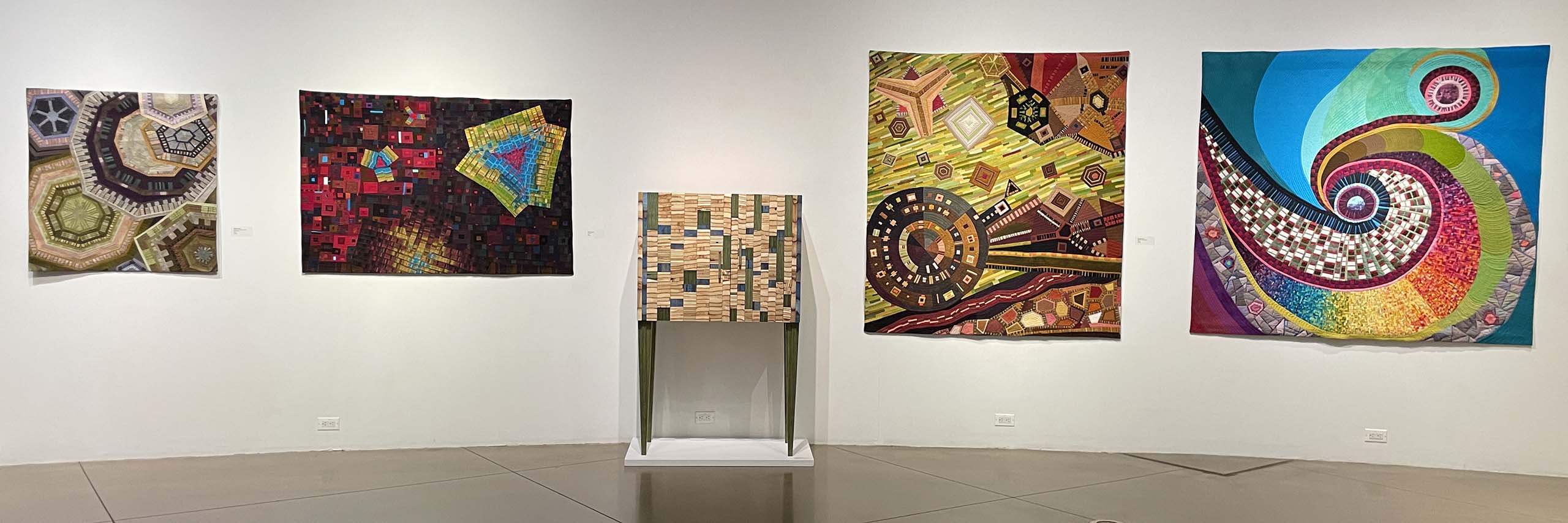 Installation image of 2 quilts on each side of a cabinet.