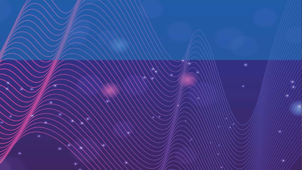 Abstract purple lines against blue background
