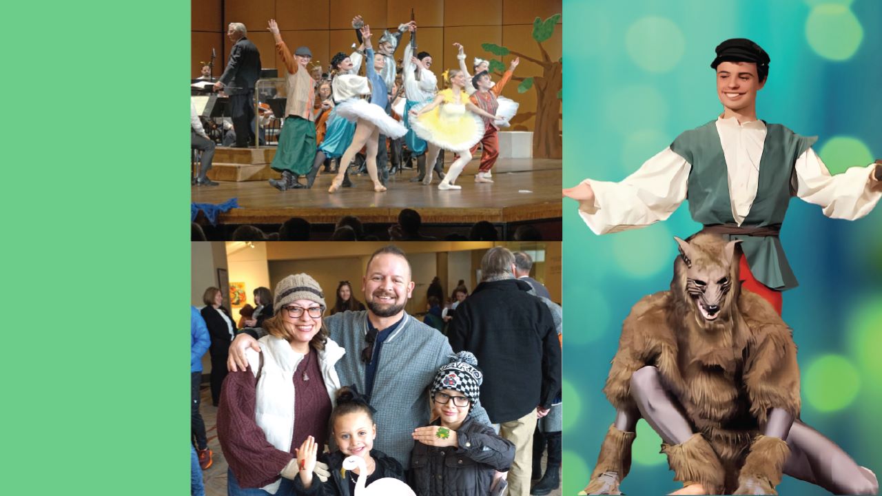 A collage of costumed audience members and actors dressed as animals