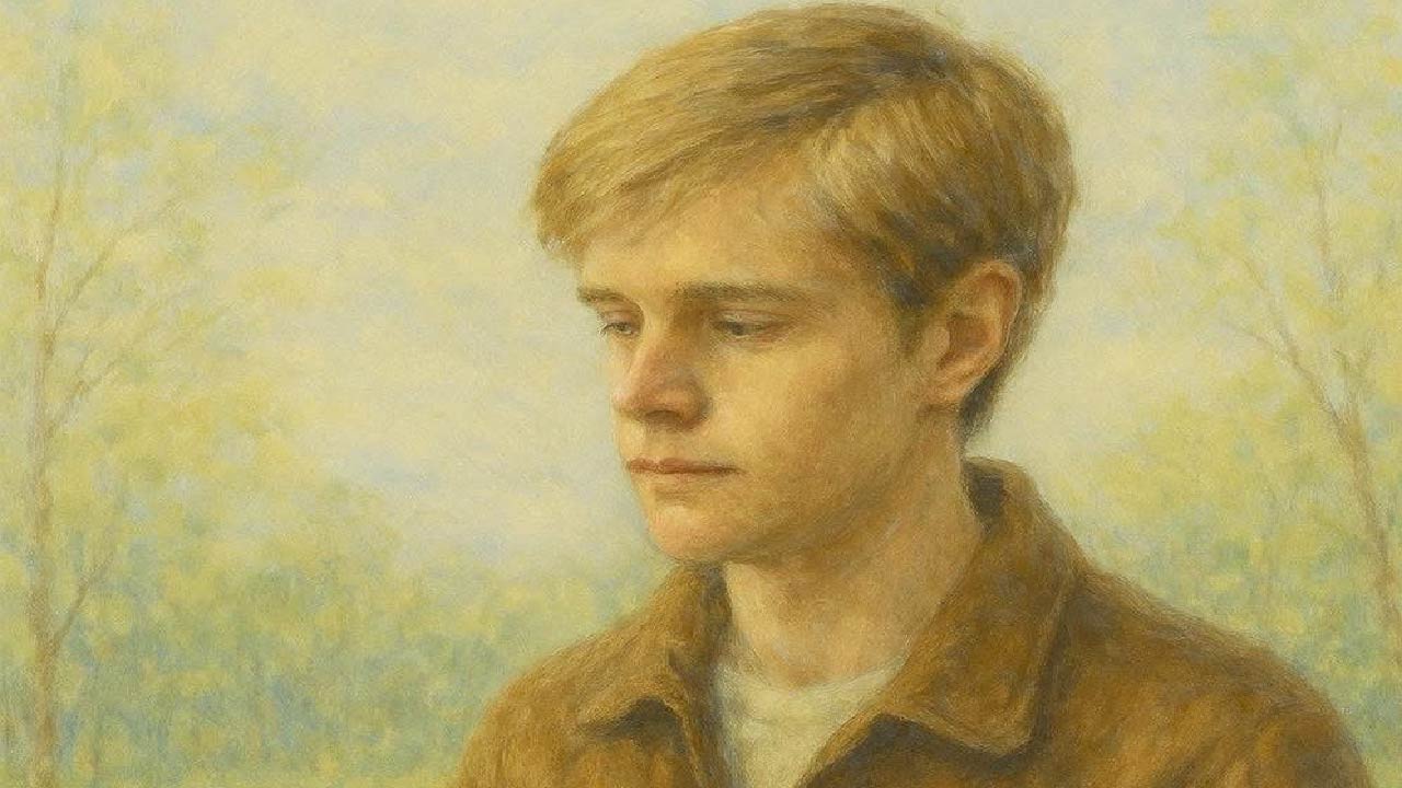 Painting of young adult man looking away