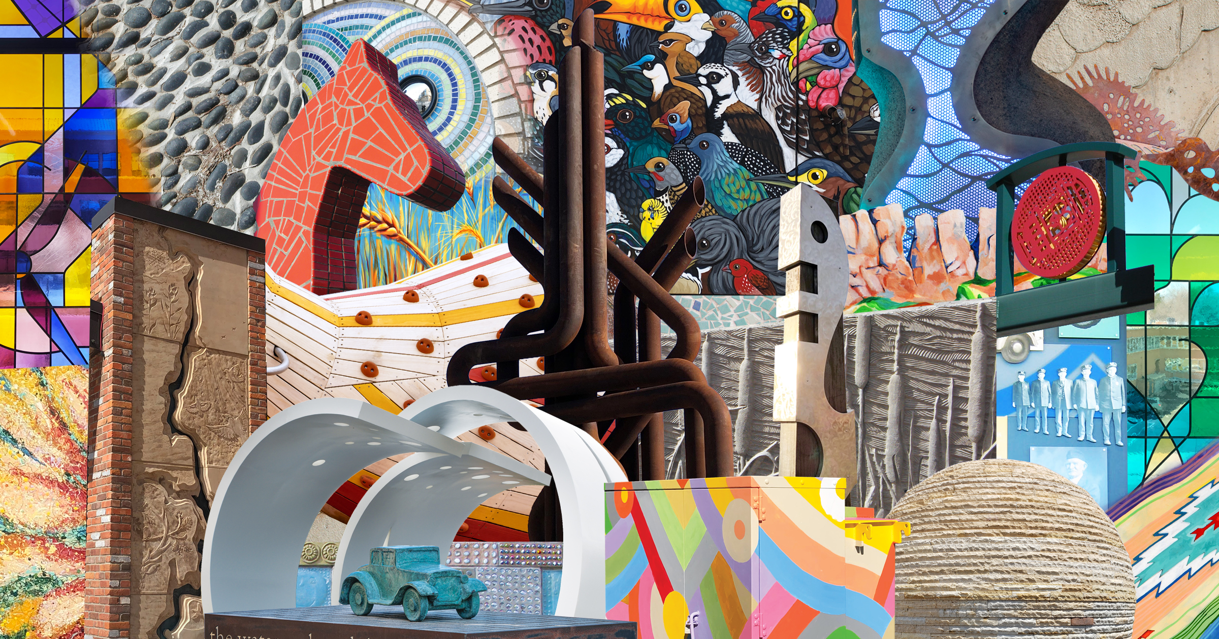 Collage of various Fort Collins Public Art pieces