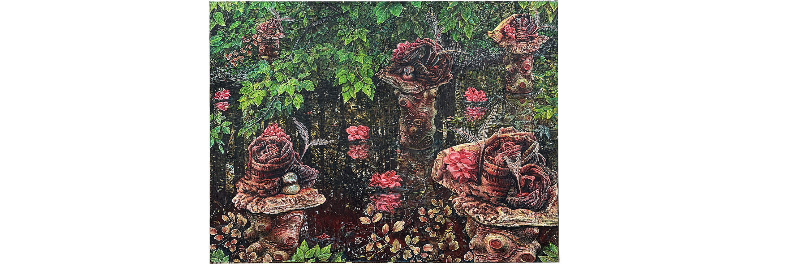 detail image of painting depicting a found object sculpture