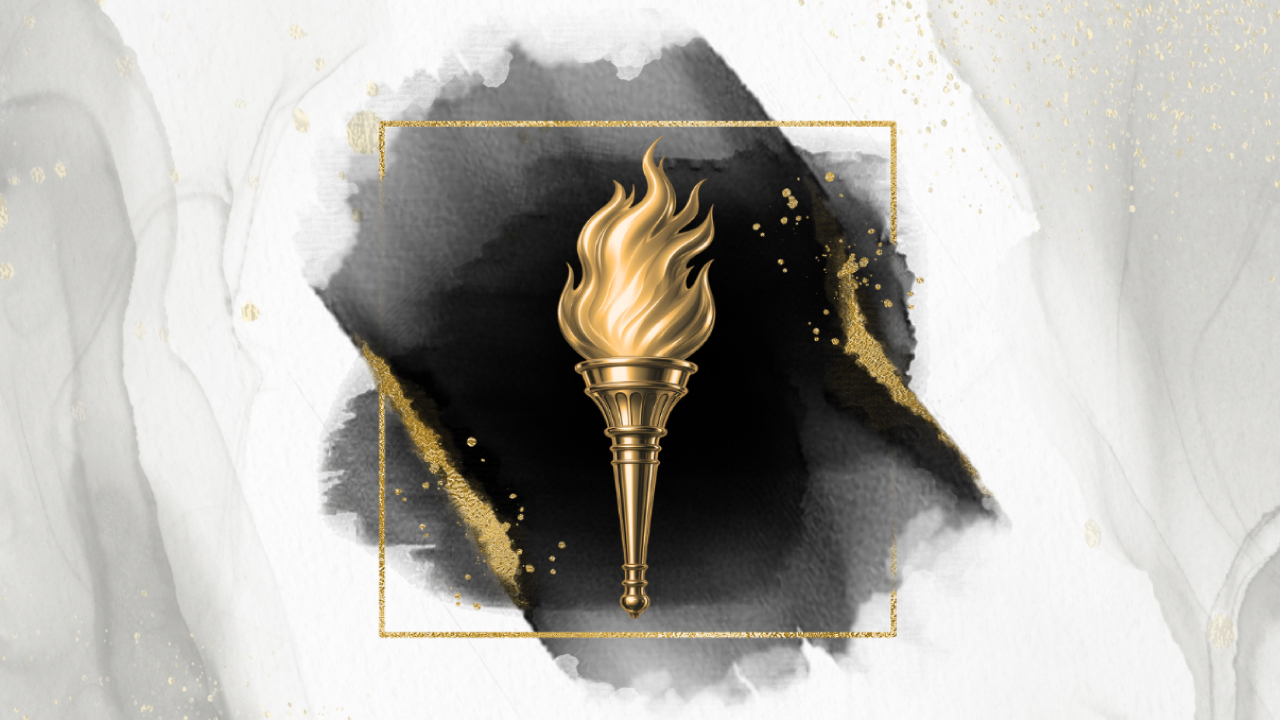 a golden torch on a marble background