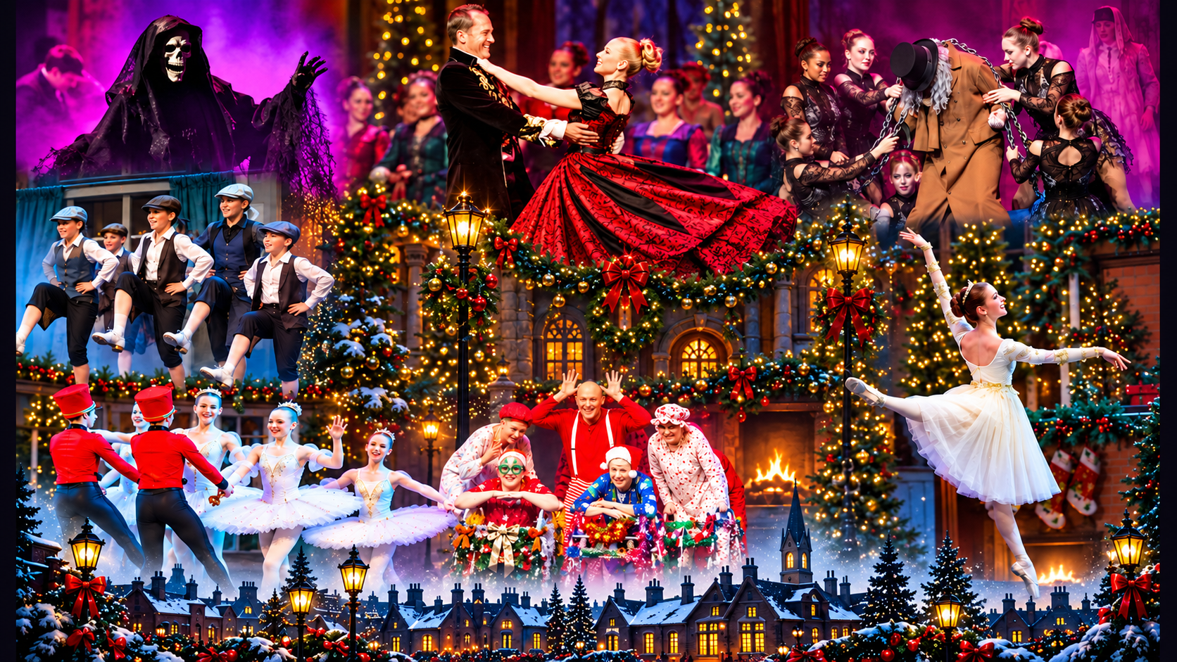 A collage of Christmas images showcasing all parts of the show.